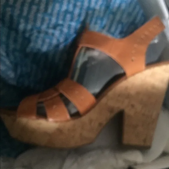 Dolce Vita Revolve leather cork platform heels sandals cognac 7.5