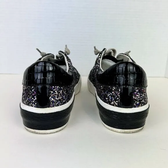 Dolce Vita Zina Glitter Sneakers Tennis Shoes Black Silver White Leather Sz 7.5