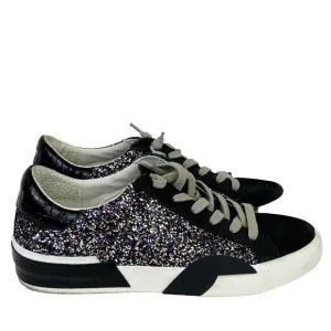 Dolce Vita Zina Glitter Sneakers Tennis Shoes Black Silver White Leather Sz 7.5