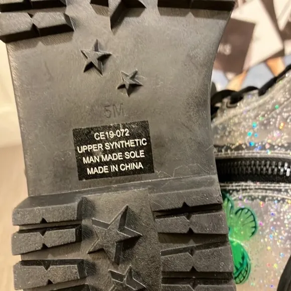 Dolls Kill Club EXX 3D butterfly Terrarium combat boots silver glitter size 5