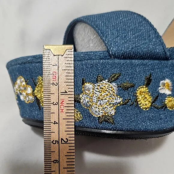 Dolls Kill New Forum embroidered denim platform sandals heels size 6