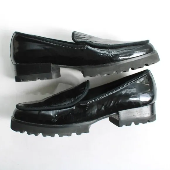 Donald J. Pliner Black Patent Eclipse Trek Platform Loafer Size 8