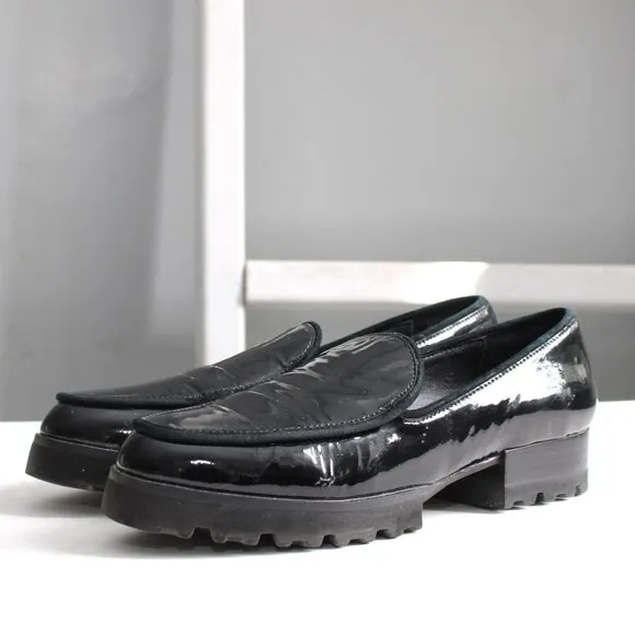 Donald J. Pliner Black Patent Eclipse Trek Platform Loafer Size 8