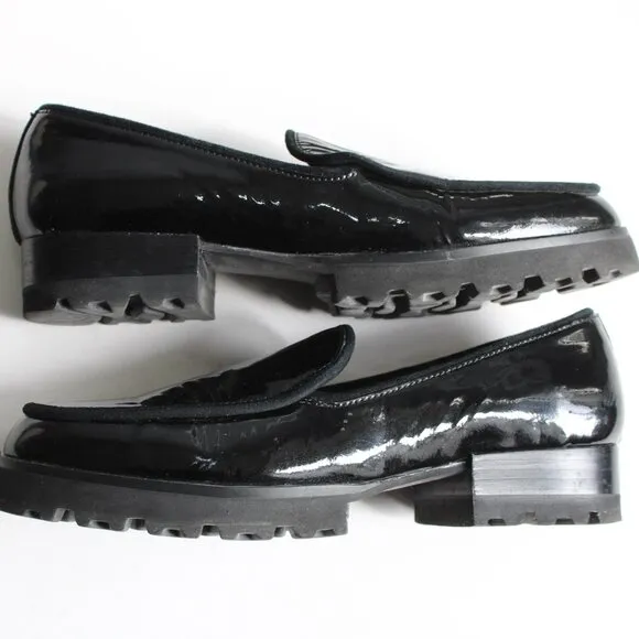 Donald J. Pliner Black Patent Eclipse Trek Platform Loafer Size 8