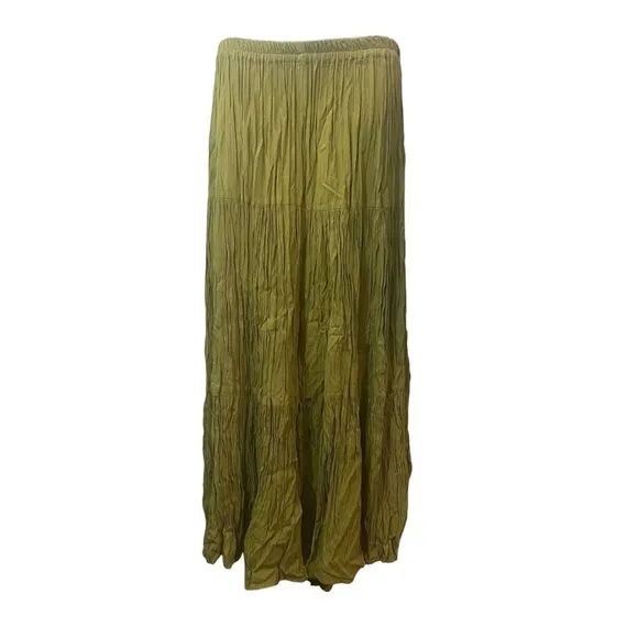 Double D Ranch Wear Maxi Skirt S Pleated Western Rodeo Cowgirl Chartreuse Green