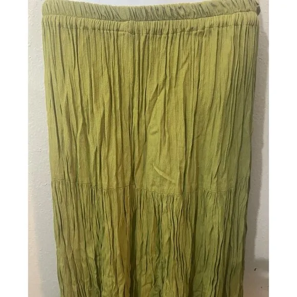 Double D Ranch Wear Maxi Skirt S Pleated Western Rodeo Cowgirl Chartreuse Green