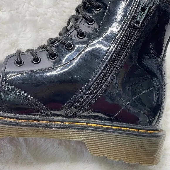 Dr Martens #1460 Kid's Black Ankle Lace Up Glossy Boots Round Toe Shoes Size 3