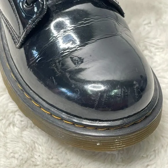 Dr Martens #1460 Kid's Black Ankle Lace Up Glossy Boots Round Toe Shoes Size 3