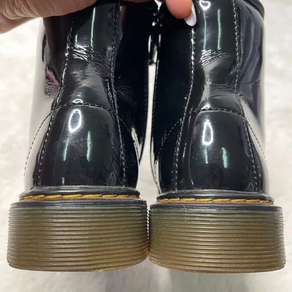 Dr Martens #1460 Kid's Black Ankle Lace Up Glossy Boots Round Toe Shoes Size 3