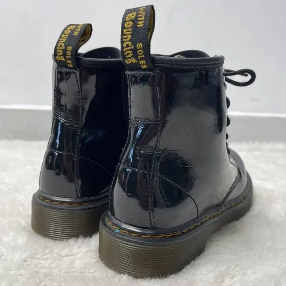 Dr Martens #1460 Kid's Black Ankle Lace Up Glossy Boots Round Toe Shoes Size 3
