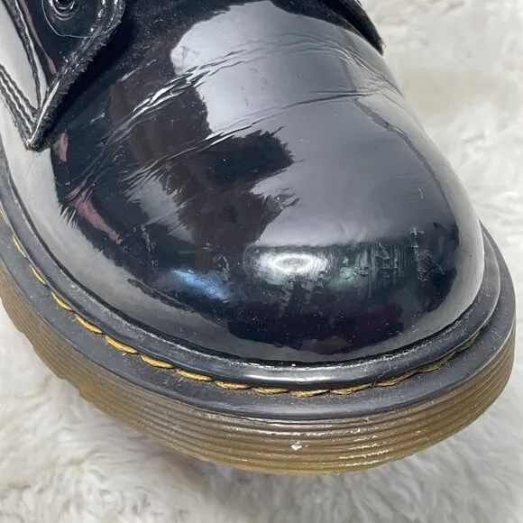 Dr Martens #1460 Kid's Black Ankle Lace Up Glossy Boots Round Toe Shoes Size 3