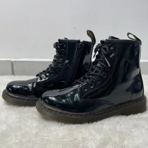 Dr Martens #1460 Kid's Black Ankle Lace Up Glossy Boots Round Toe Shoes Size 3
