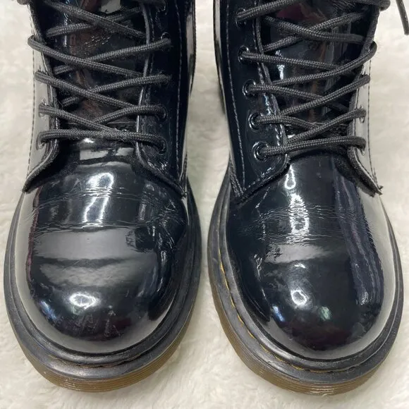 Dr Martens #1460 Kid's Black Ankle Lace Up Glossy Boots Round Toe Shoes Size 3