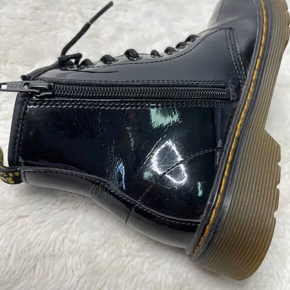 Dr Martens #1460 Kid's Black Ankle Lace Up Glossy Boots Round Toe Shoes Size 3