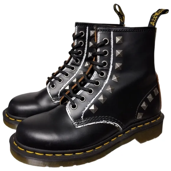Dr. Martens 1460 Stud Leather Black Rolled Vintage Smooth Boots