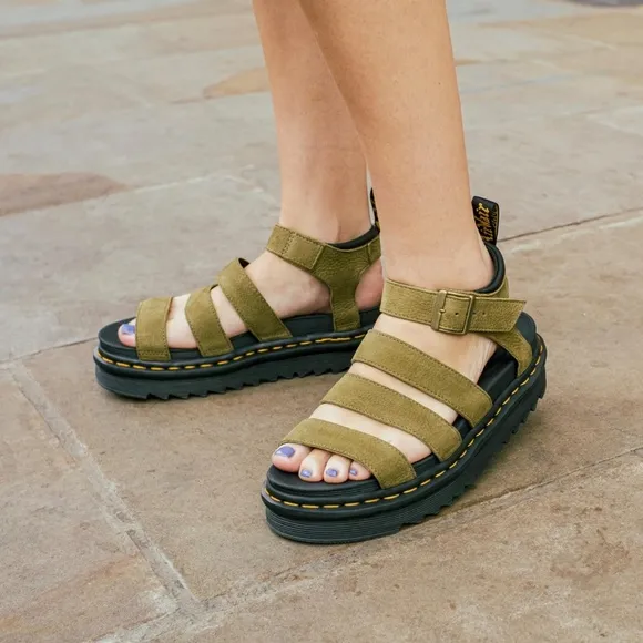 Dr Martens Blaire Women's Leather Straps Sandals Platform Boho Olive Size 9