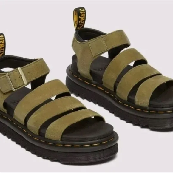 Dr Martens Blaire Women's Leather Straps Sandals Platform Boho Olive Size 9