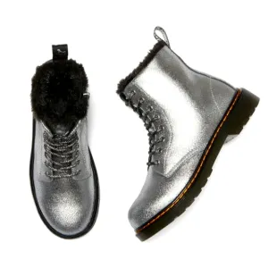 Dr. Martens Boots Metallic Silver Foiled Leather Toddler Girls Kids Shoes Size 8