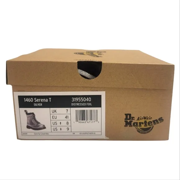 Dr Martens boots Serena distressed silver foil metallic kids shoes toddler 8