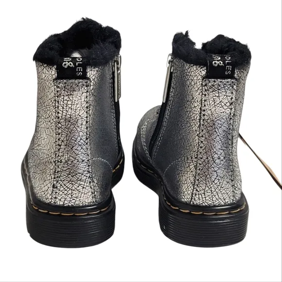 Dr Martens boots Serena distressed silver foil metallic kids shoes toddler 8