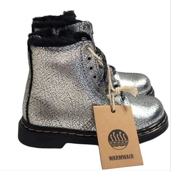 Dr Martens boots Serena distressed silver foil metallic kids shoes toddler 8