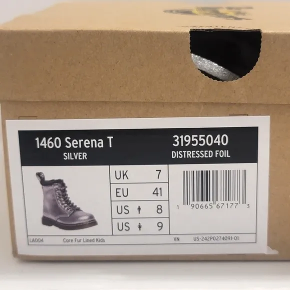 Dr Martens boots Serena distressed silver foil metallic kids shoes toddler 8