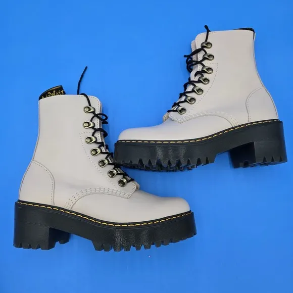 Dr. Martens Leona Women Size 6 Vintage-Look Taupe/Pink Leather Lace-Up Boots NEW