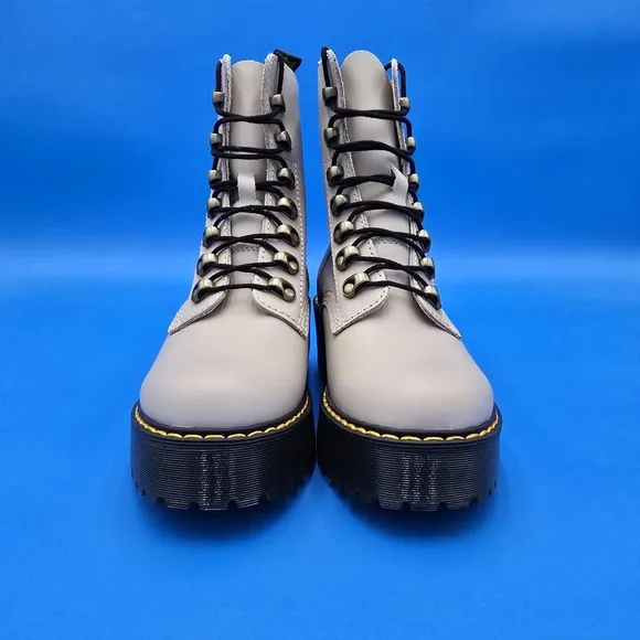 Dr. Martens Leona Women Size 6 Vintage-Look Taupe/Pink Leather Lace-Up Boots NEW