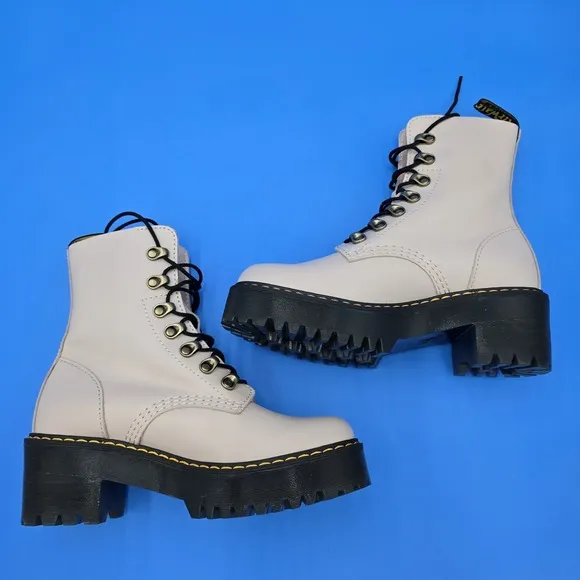 Dr. Martens Leona Women Size 6 Vintage-Look Taupe/Pink Leather Lace-Up Boots NEW