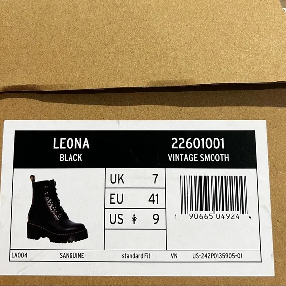 Dr. Martens Leona Women’s Black Vintage Smooth Leather Heeled Boots size US 9