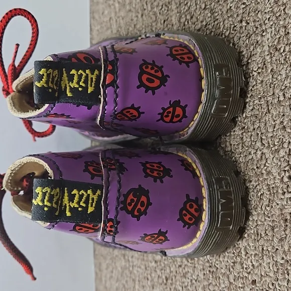 Dr Martens Purple Ladybug Leather Boots DMs Vintage 90s Made in England SZ 4