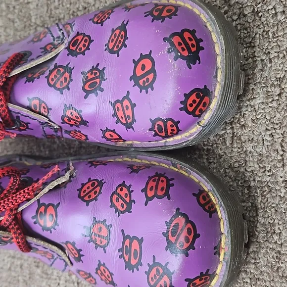 Dr Martens Purple Ladybug Leather Boots DMs Vintage 90s Made in England SZ 4