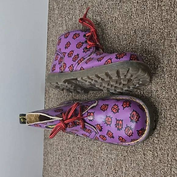 Dr Martens Purple Ladybug Leather Boots DMs Vintage 90s Made in England SZ 4