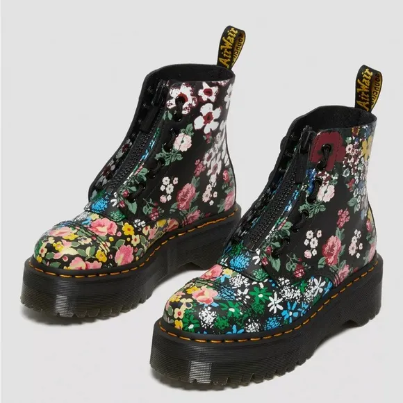 Dr. Martens SINCLAIR FLORAL MASH UP BACKHAND LEATHER PLATFORM BOOTS size 6