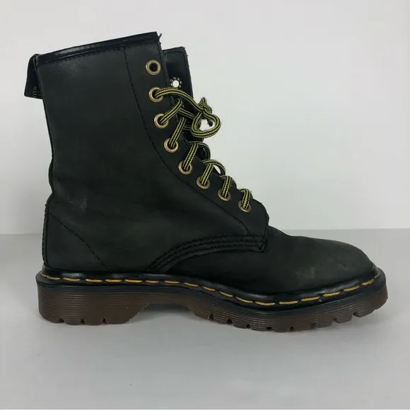 Dr Martens Soft Leather Lace Up Distressed Vintage Boots Black Youth Size 3