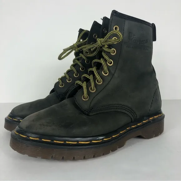 Dr Martens Soft Leather Lace Up Distressed Vintage Boots Black Youth Size 3
