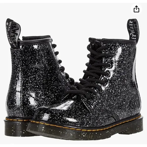 Dr. Martens Unisex-Child 1460 Black Glitter Lace Up Fashion Boot