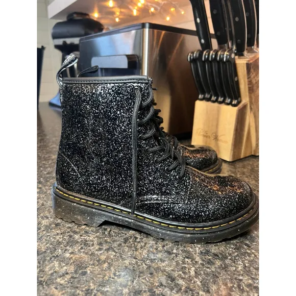 Dr. Martens Unisex-Child 1460 Black Glitter Lace Up Fashion Boot