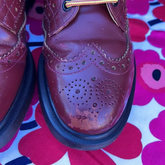 Dr. Martens Vintage 7 Eye Red &amp; Yellow Brogue Wingtip Boots