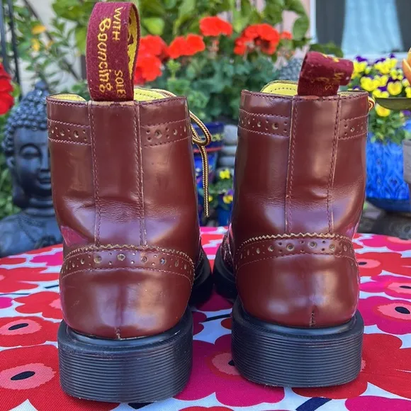 Dr. Martens Vintage 7 Eye Red &amp; Yellow Brogue Wingtip Boots