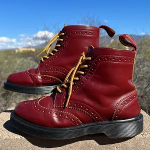 Dr. Martens Vintage 7 Eye Red &amp; Yellow Brogue Wingtip Boots