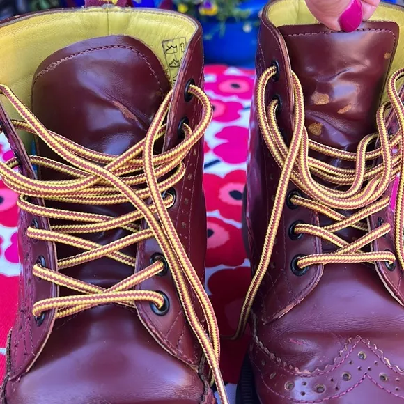Dr. Martens Vintage 7 Eye Red &amp; Yellow Brogue Wingtip Boots