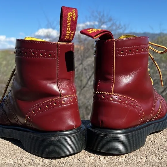 Dr. Martens Vintage 7 Eye Red &amp; Yellow Brogue Wingtip Boots