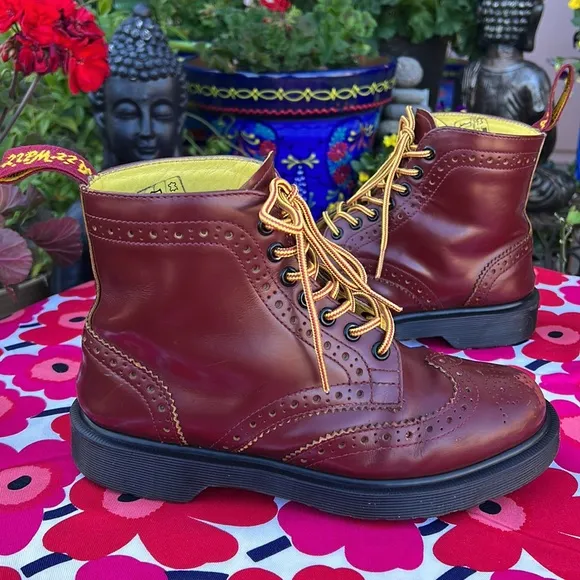 Dr. Martens Vintage 7 Eye Red &amp; Yellow Brogue Wingtip Boots