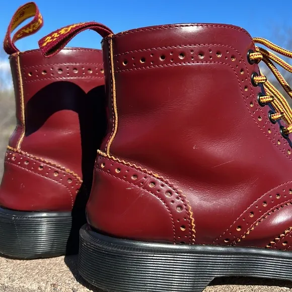 Dr. Martens Vintage 7 Eye Red &amp; Yellow Brogue Wingtip Boots
