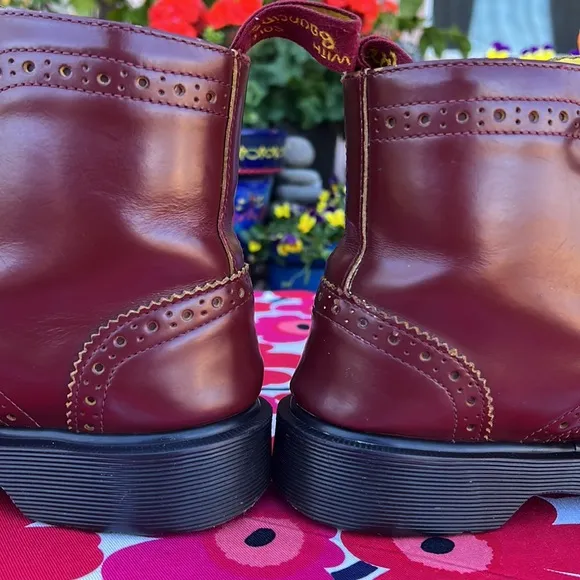 Dr. Martens Vintage 7 Eye Red &amp; Yellow Brogue Wingtip Boots