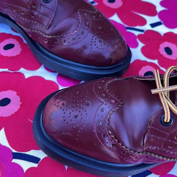 Dr. Martens Vintage 7 Eye Red &amp; Yellow Brogue Wingtip Boots