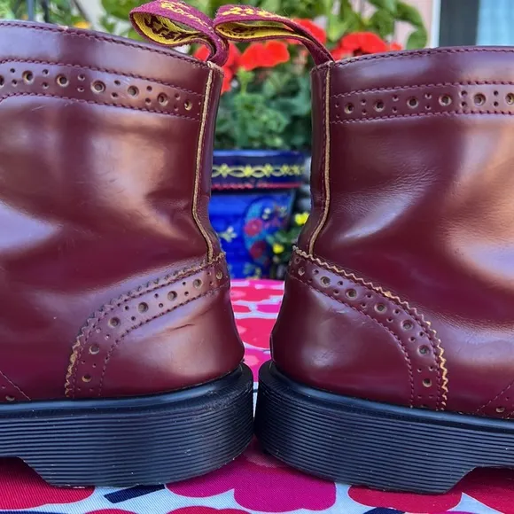 Dr. Martens Vintage 7 Eye Red &amp; Yellow Brogue Wingtip Boots