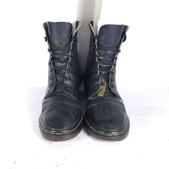 Dr. Martens Women's VTG Clemency US7,5? Smooth Black Leather LaceUp Heels Boots