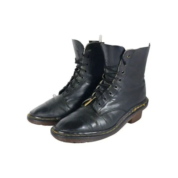 Dr. Martens Women's VTG Clemency US7,5? Smooth Black Leather LaceUp Heels Boots
